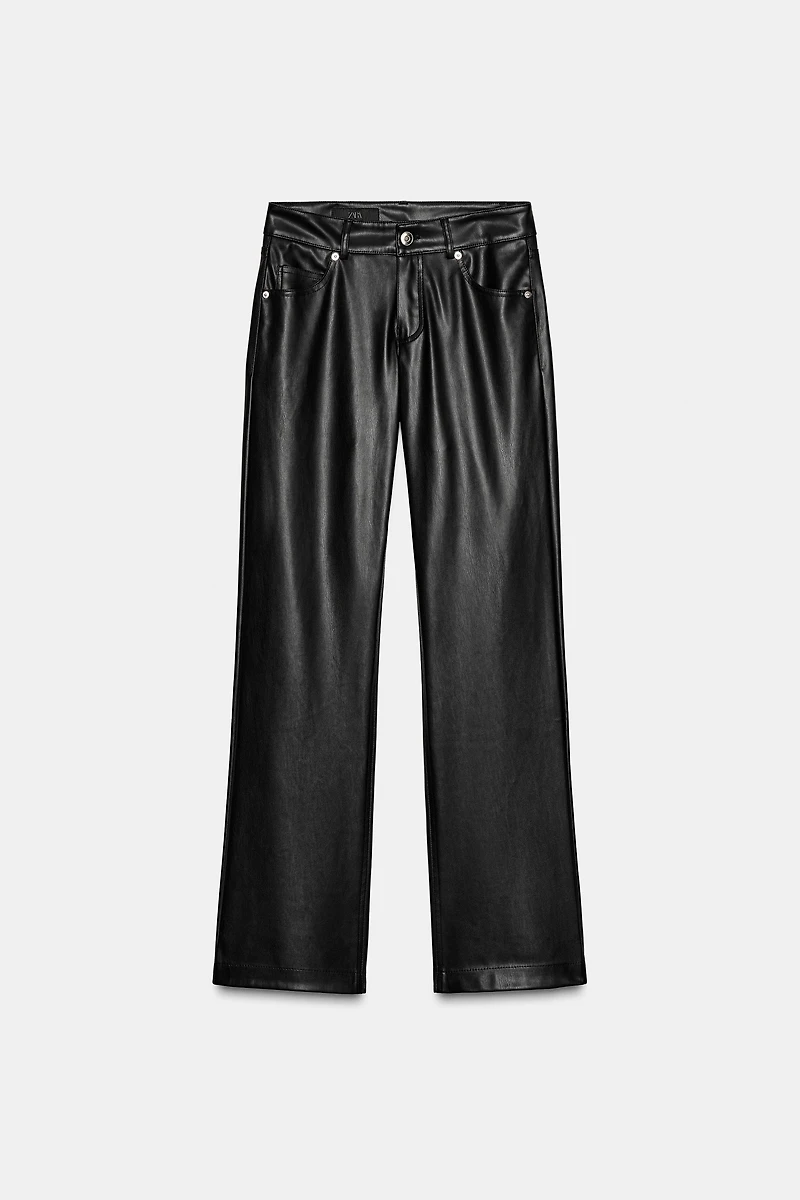 LOW-RISE FAUX LEATHER PANTS