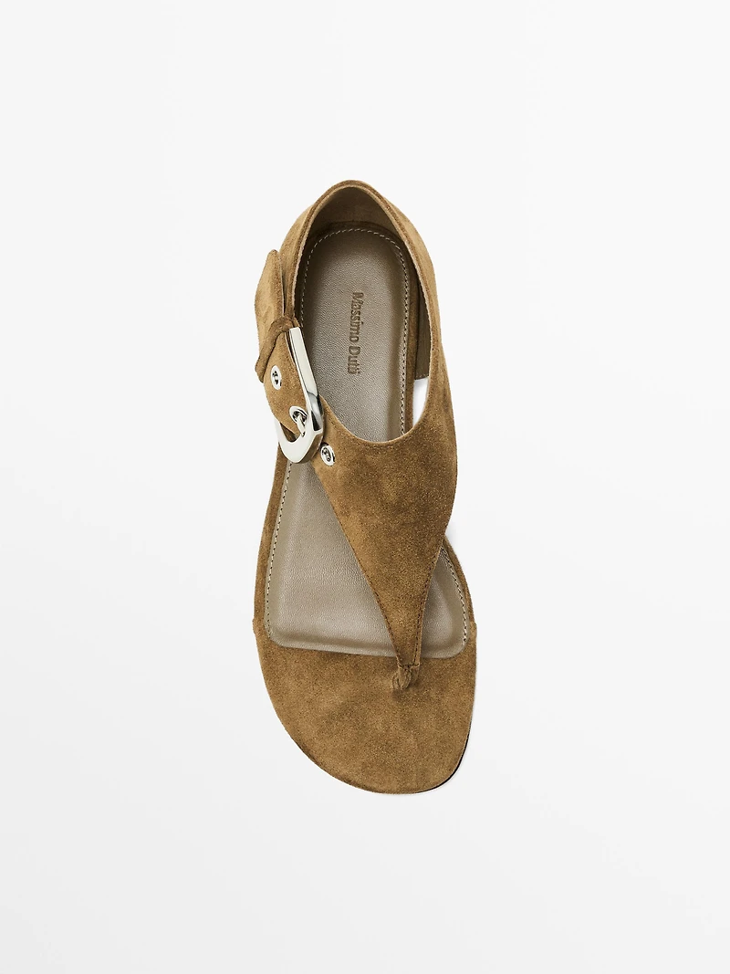 Split suede flat sandals