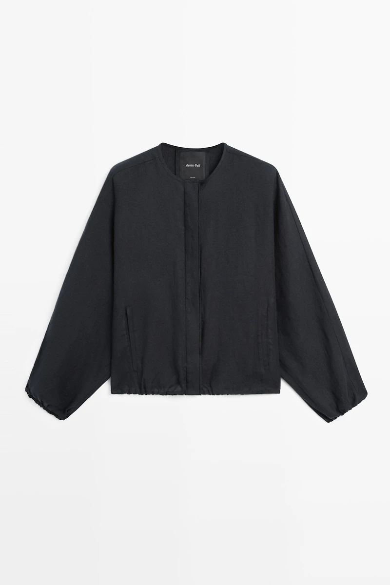 100% linen puff bomber jacket