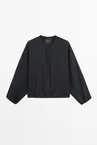 100% linen puff bomber jacket