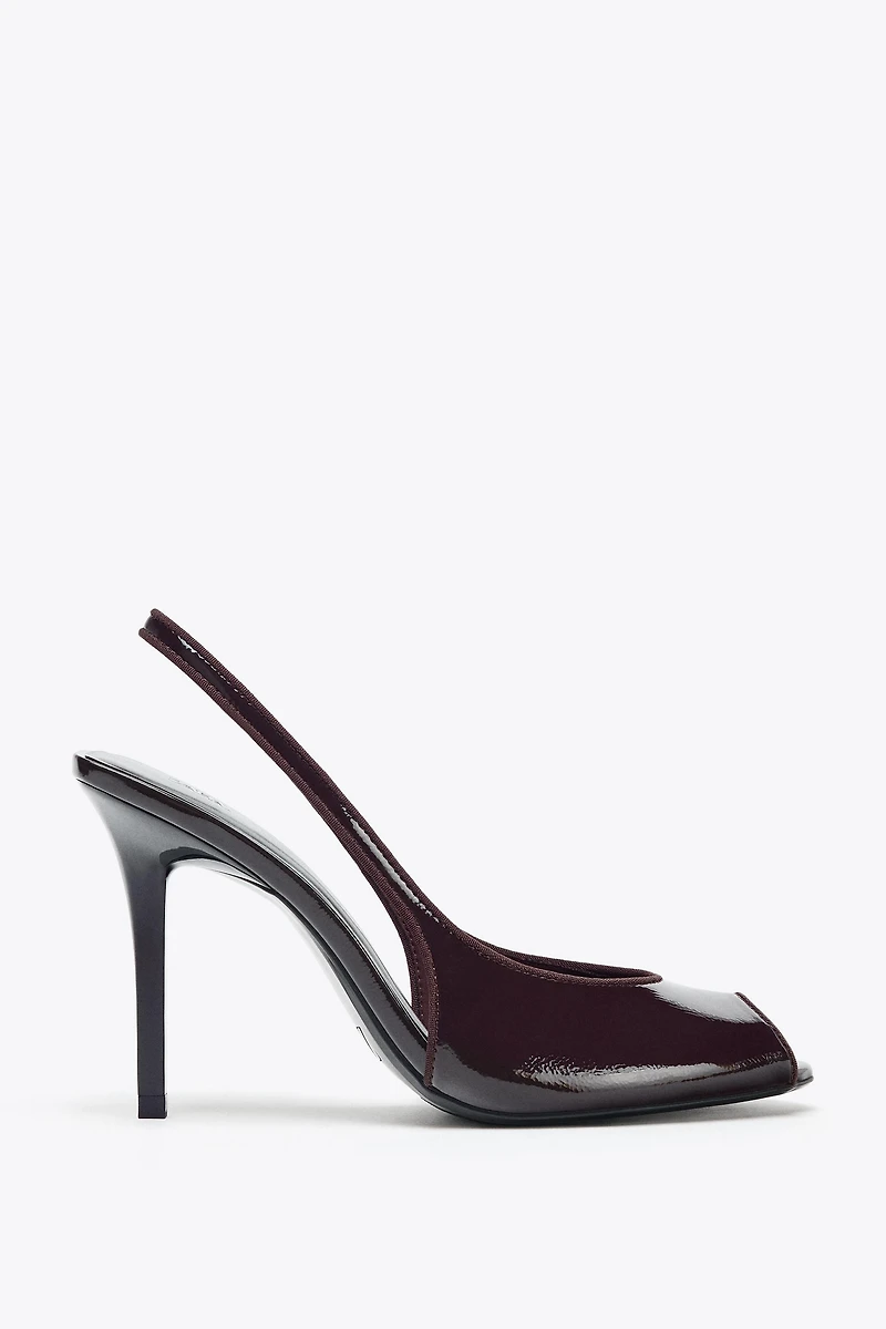 SANDALES À TALONS EFFET VERNI