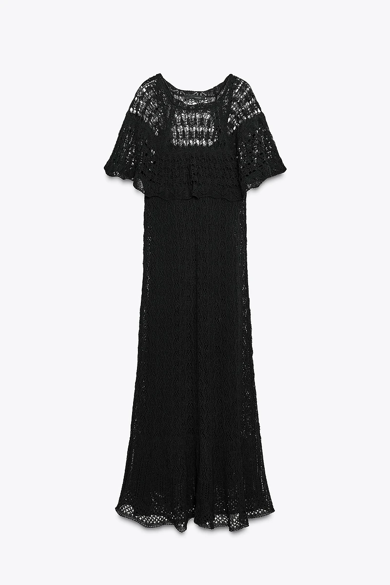 ROBE LONGUE EN MAILLE POINTELLE À VOLANT