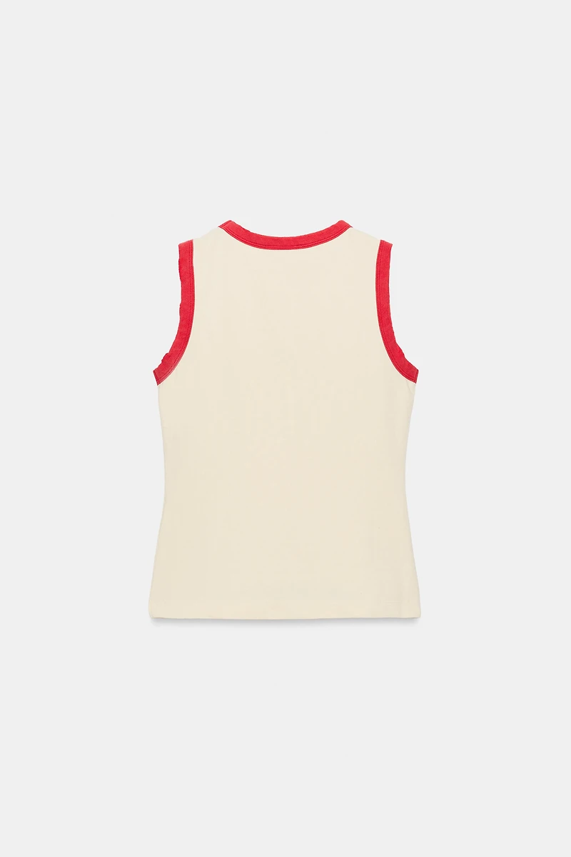 CONTRAST TRIM TEXT T-SHIRT
