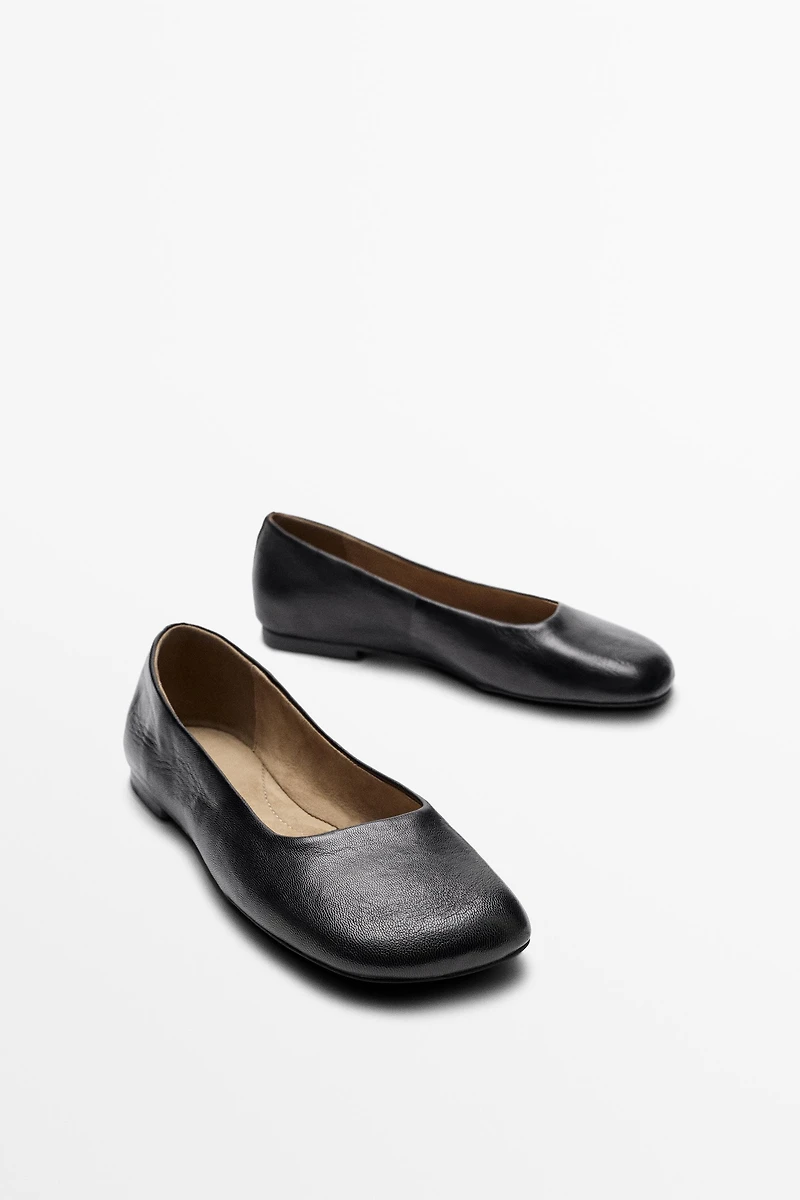 Square toe leather ballet flats