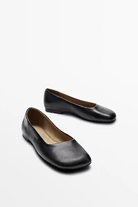 Square toe leather ballet flats