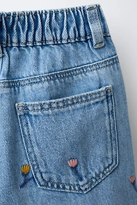 EMBROIDERED RUFFLED CULOTTE JEANS