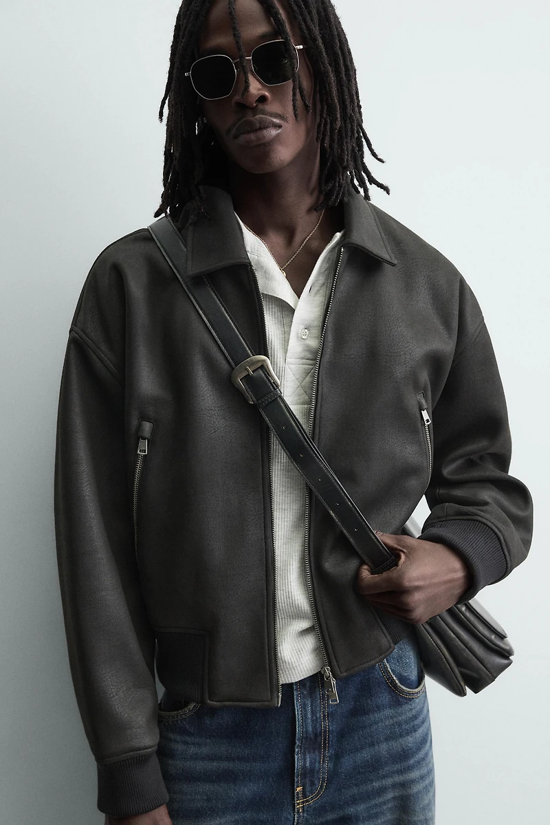 FAUX LEATHER BOMBER JACKET