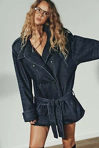 TRF BELTED DENIM MIDI TRENCH COAT