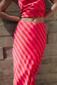 STRIPED SATIN MIDI SKIRT