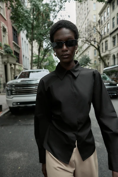 PLEATED WAIST POPLIN SHIRT