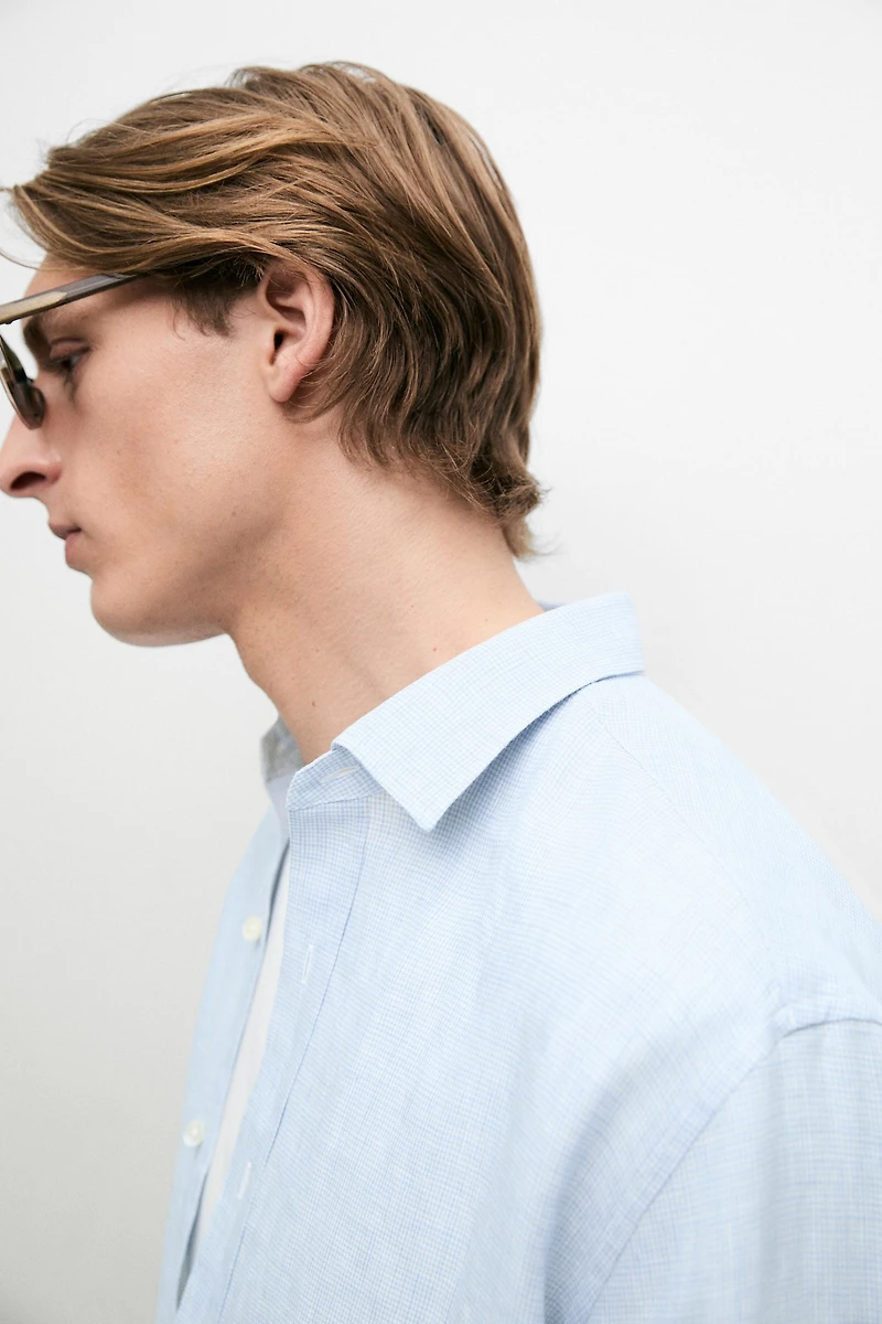100% linen regular fit check shirt