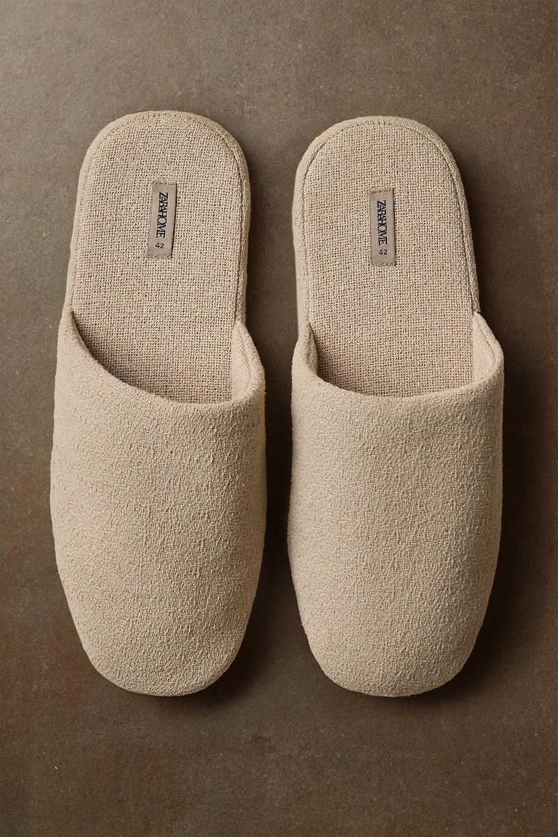 LINEN FLATFORM SLIPPERS