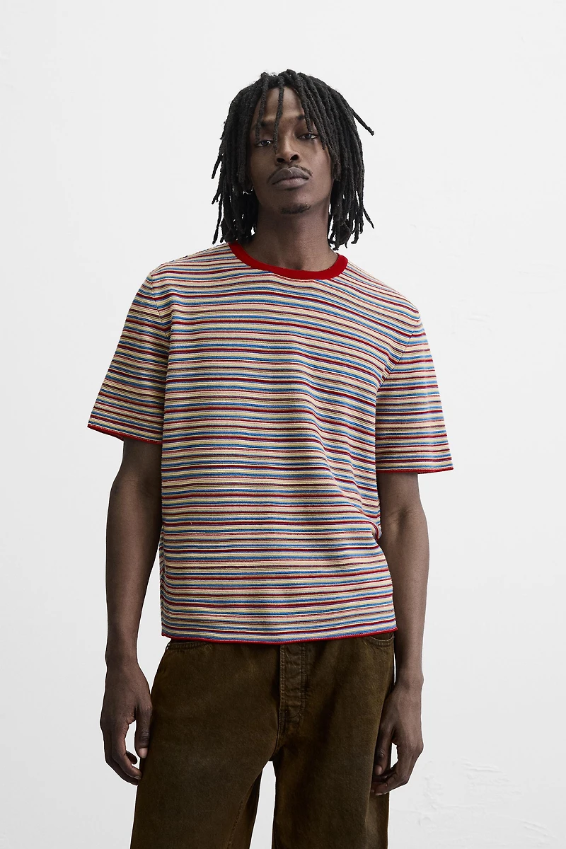 STRIPED KNIT T-SHIRT