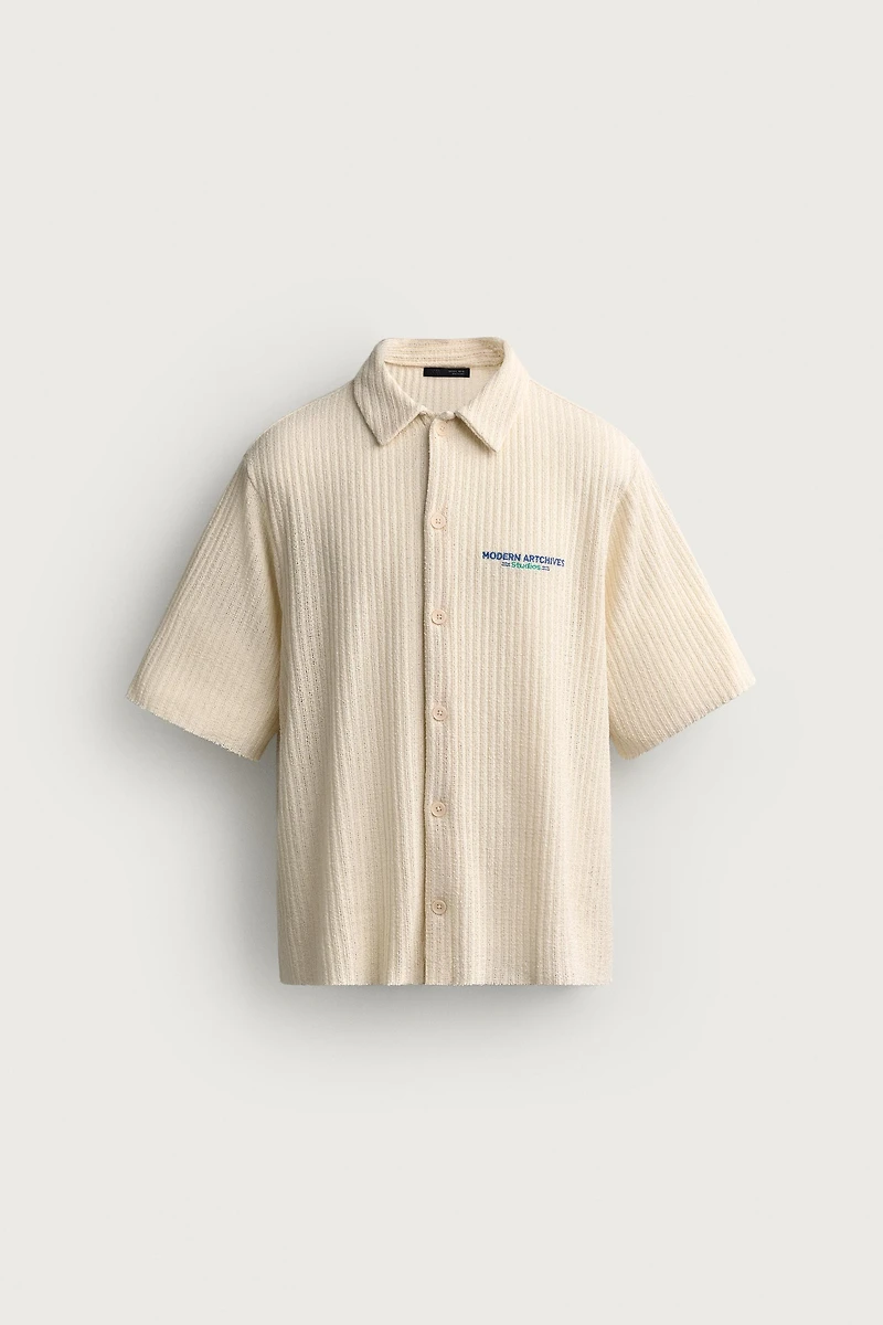 OPENWORK TEXTURED PRINTED SHIRT