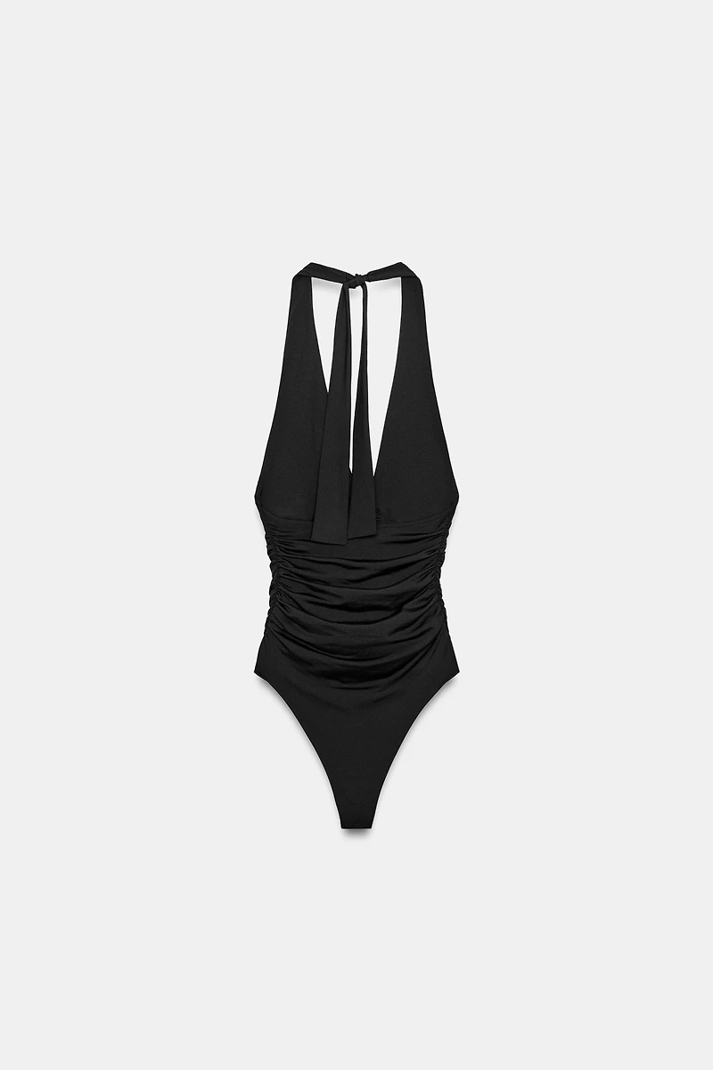 DRAPED POLYAMIDE BODYSUIT