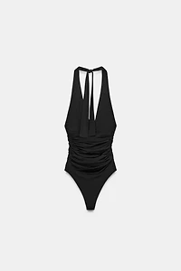 DRAPED POLYAMIDE BODYSUIT