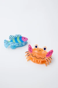 LOT DE DEUX PINCES POISSON ET CRABE