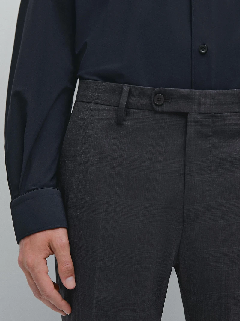 Pantalon de costume à carreaux 100 % laine