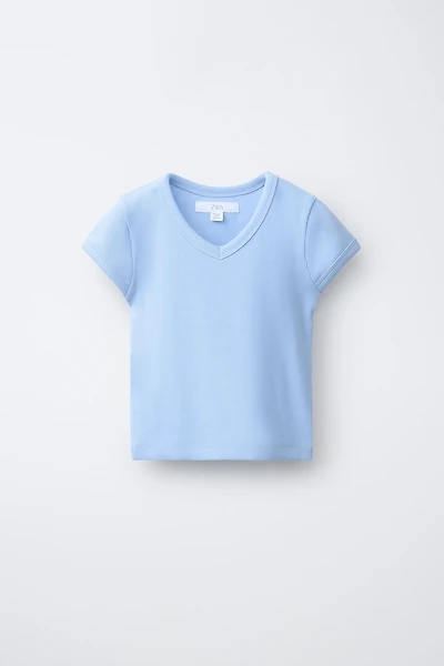 T-SHIRT CÔTELÉ COL EN V