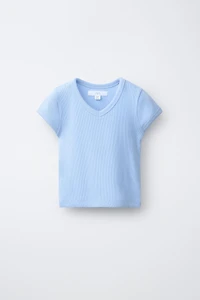T-SHIRT CÔTELÉ COL EN V
