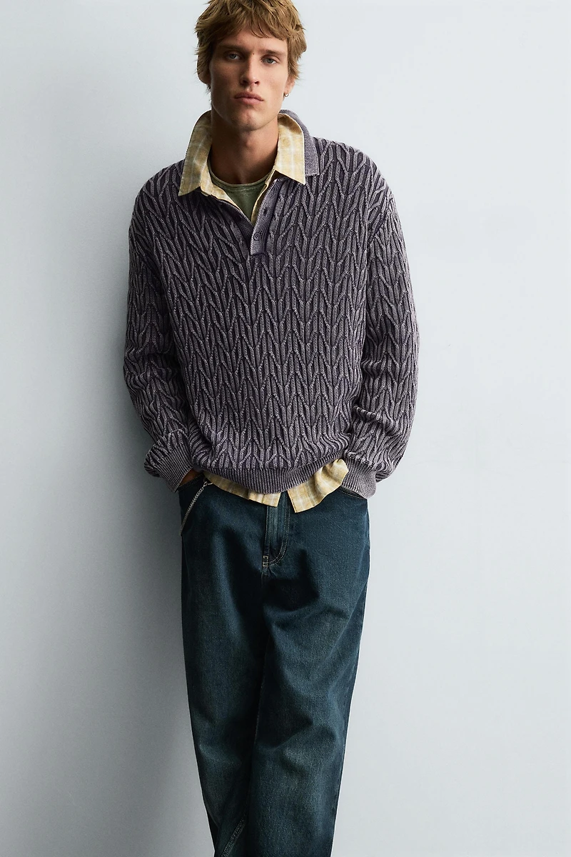 GEOMETRIC JACQUARD KNIT POLO SHIRT
