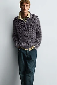 GEOMETRIC JACQUARD KNIT POLO SHIRT