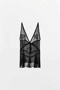 EMBROIDERED GAUZE TOP
