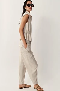 LINEN BLEND BARREL PANTS