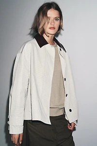 ZW COLLECTION FAUX LEATHER COLLAR SHORT TRENCH COAT