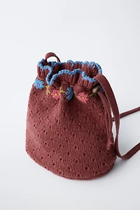 EMBROIDERED KNIT CROSSBODY BAG