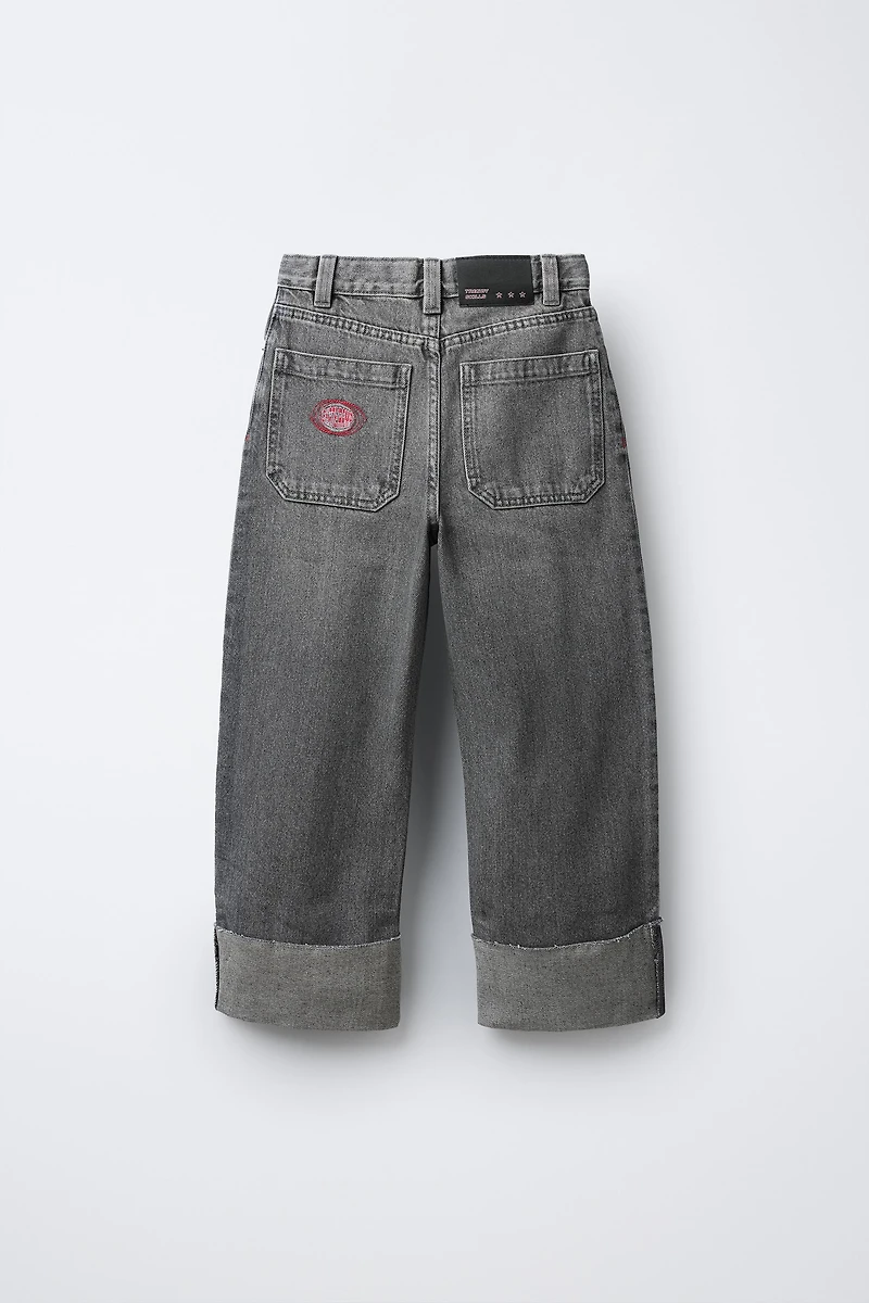 EMBROIDERED WIDE LEG JEANS