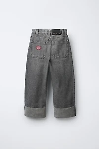 EMBROIDERED WIDE LEG JEANS