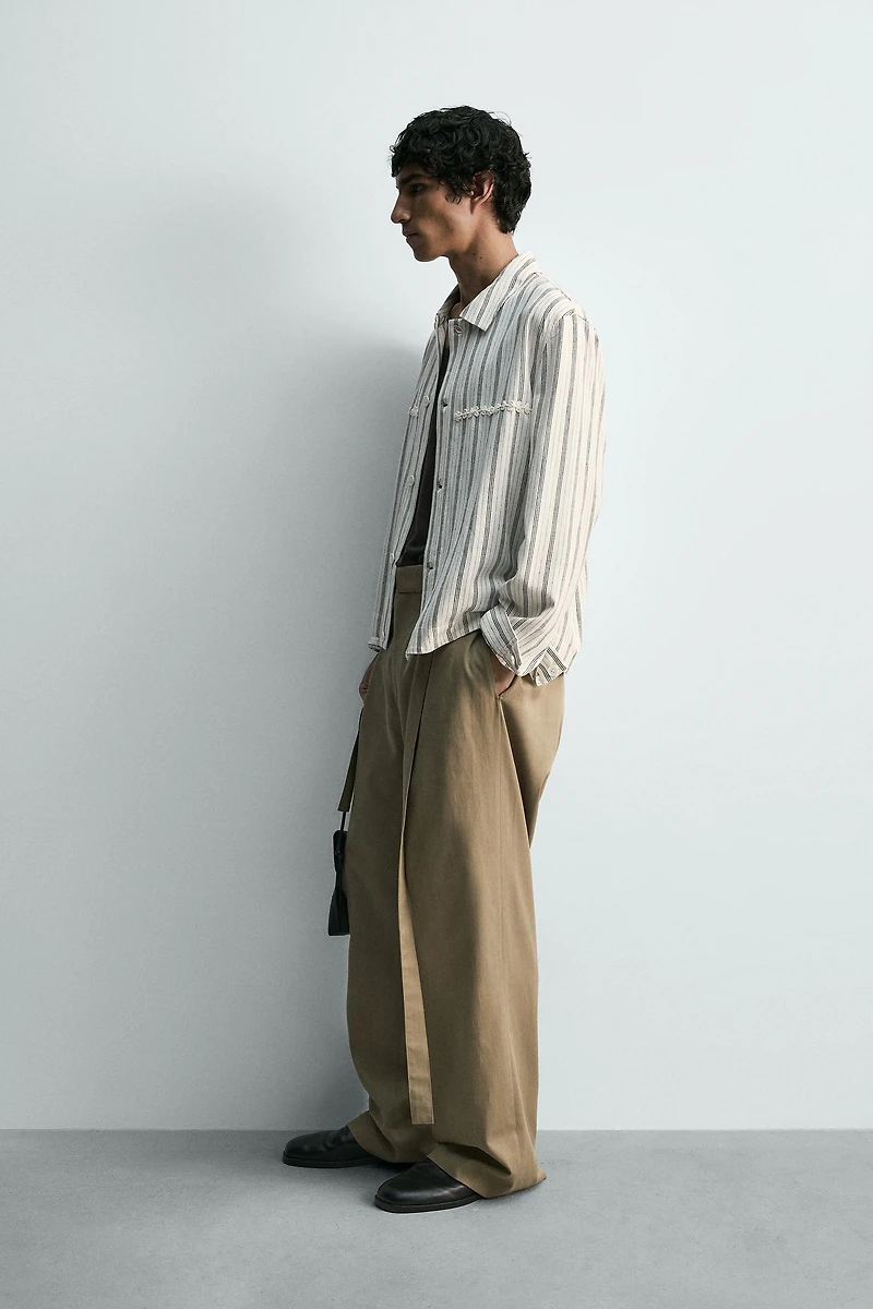 FLUID STRIPED EMBROIDERED OVERSHIRT