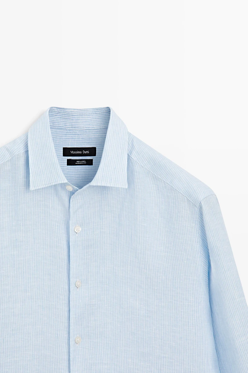 Chemise regular fit à rayures en lin mélangé