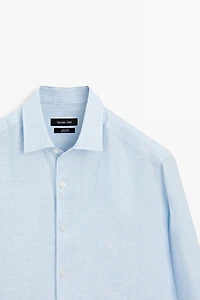 Chemise regular fit à rayures en lin mélangé
