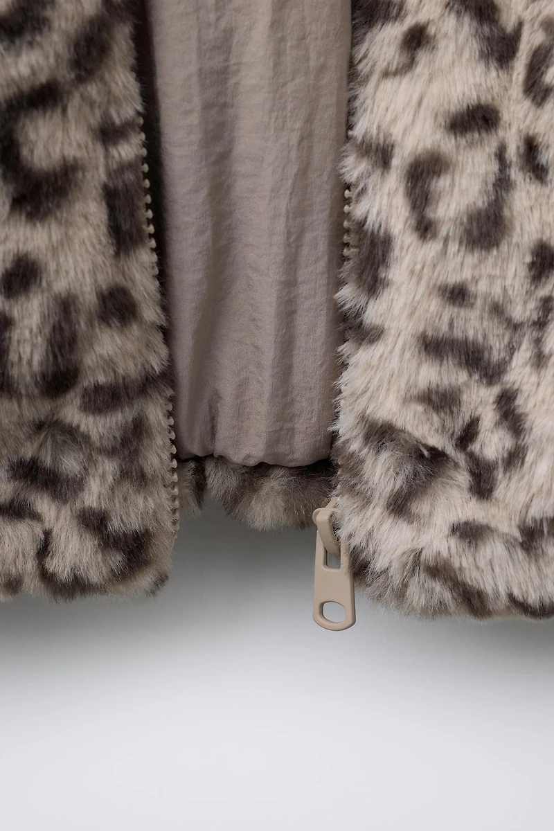 ANIMAL PRINT FAUX FUR JACKET