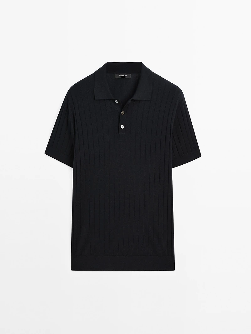 Ribbed knit polo shirt