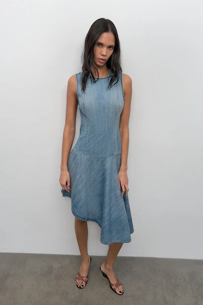 ASYMMETRIC TRF DENIM DRESS