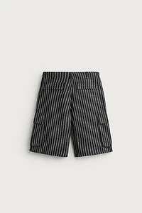 BERMUDA CARGO EN DENIM RAYÉ COTON-LIN