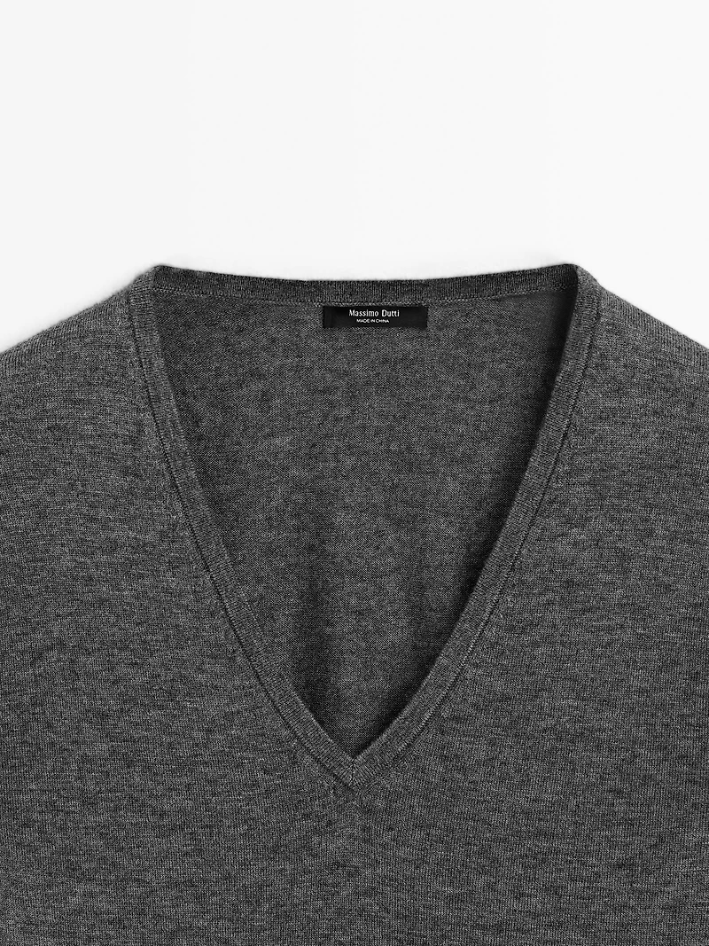 Wool blend V-neck knit sweater