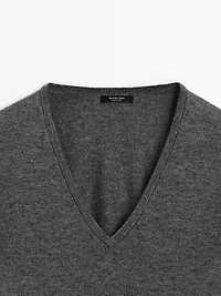 Wool blend V-neck knit sweater