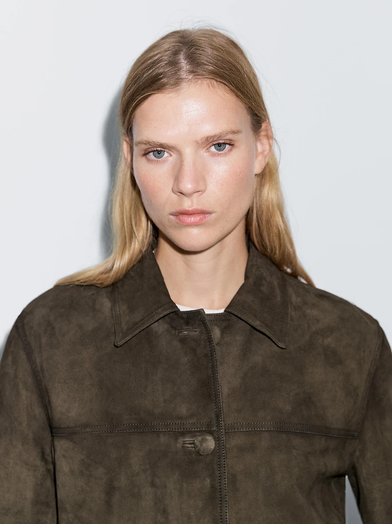 Veste en cuir effet daim avec boutons recouverts
