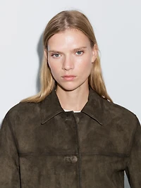 Veste en cuir effet daim avec boutons recouverts