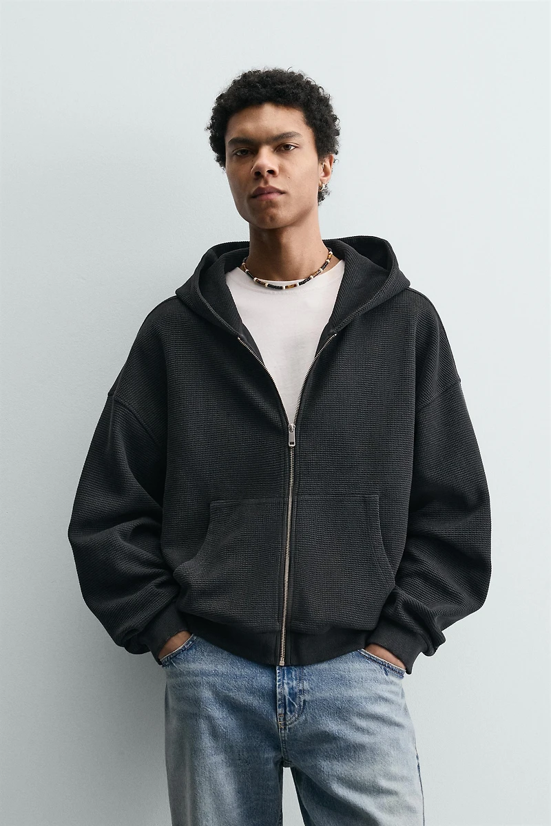 WASHED WAFFLE HOODIE SWEATSHIRT