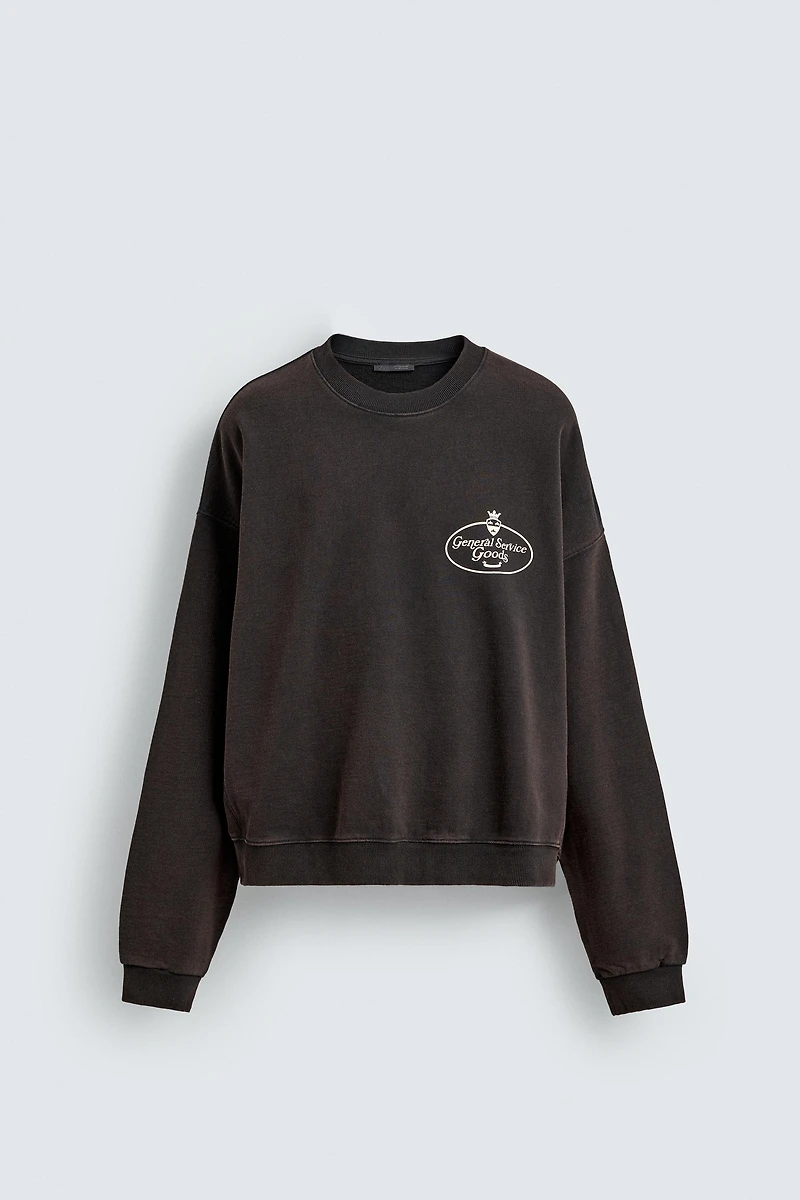 WASHED SWEATSHIRT WITH PRINTED TEXT