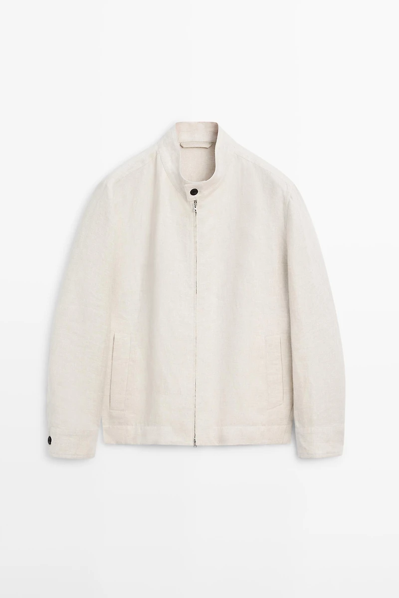 Short linen jacket with herringbone detail