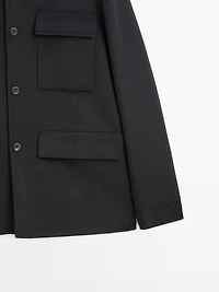 Double wool blend jacket with stand collar