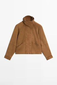 Suede leather jacket with buttons