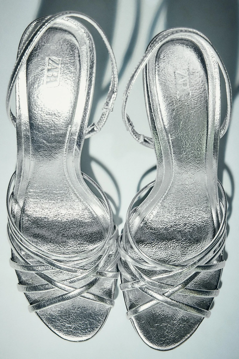SANDALES À TALONS EFFET MÉTALLISÉ
