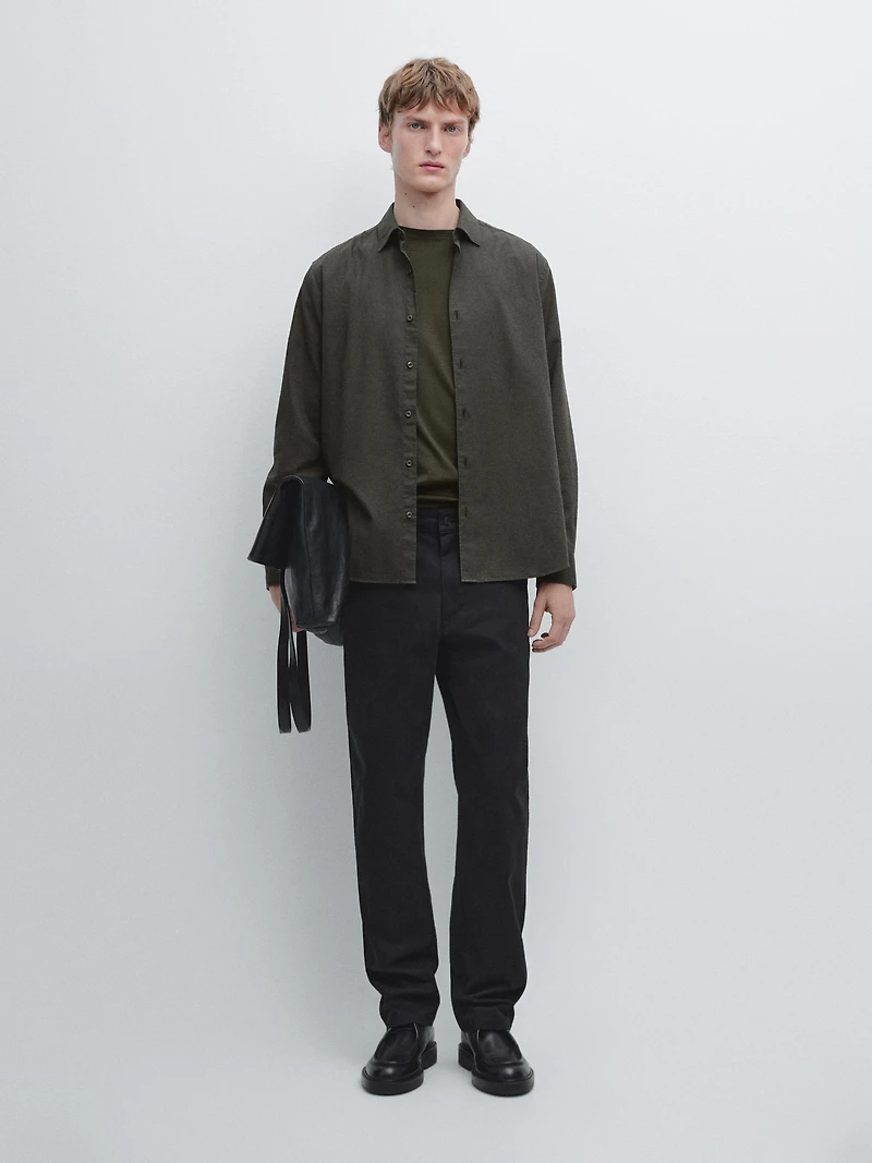 Tapered fit brushed trousers